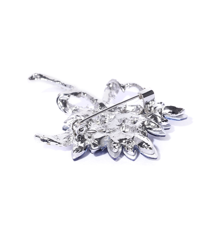 YouBella Jewellery Latest Stylish Crystal Unisex Floral Shape Silver Plated Brooch for Women/Girls/Men